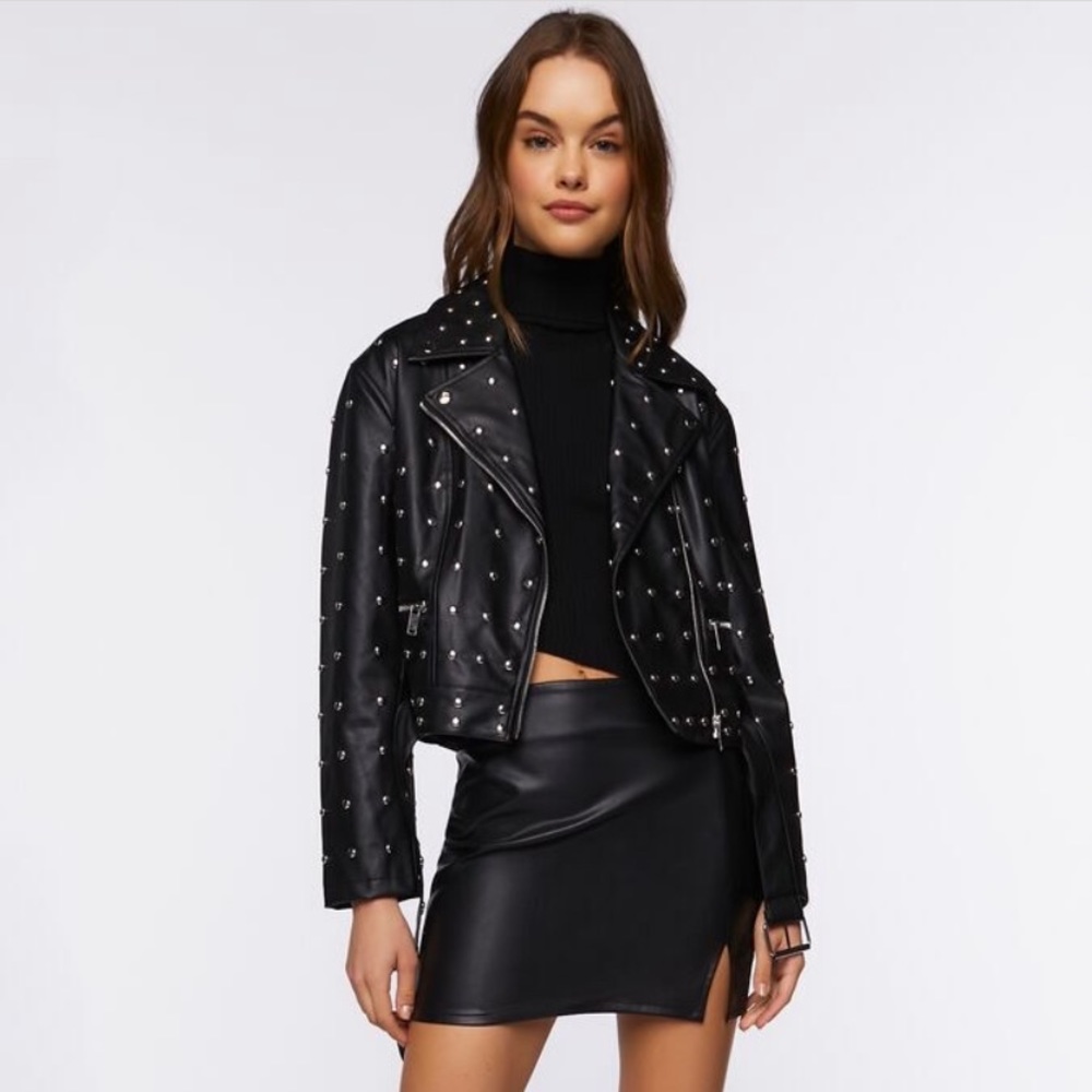 Studded Faux Leather Moto Jacket